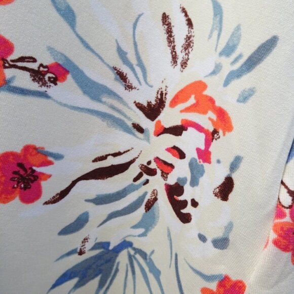 H BY HALSTON Cream Pink Floral Print Blouse Size XS Short Sleeve - Picture 2 of 6